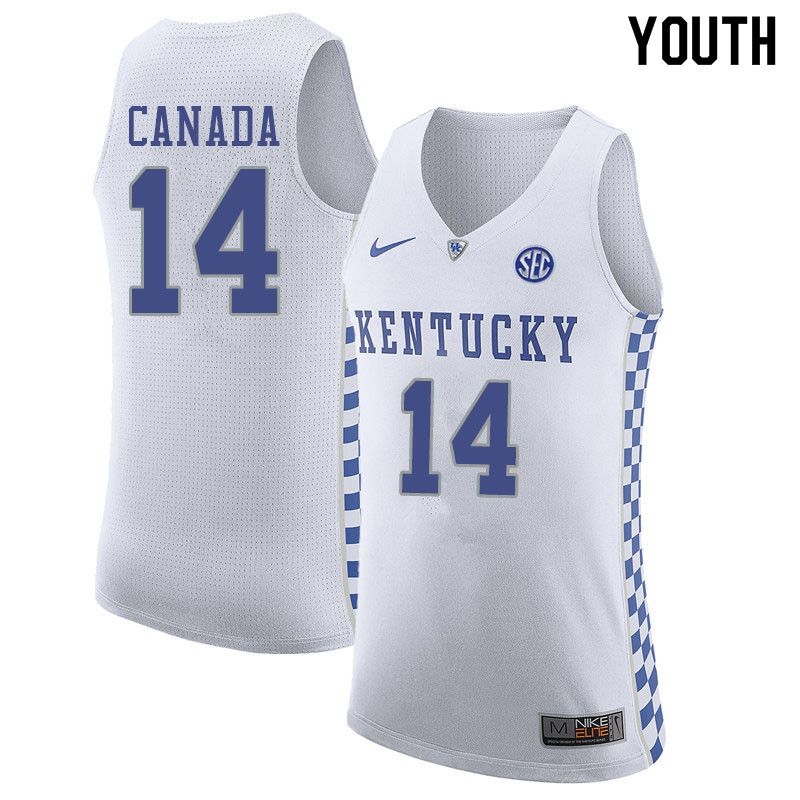 Youth #14 Brennan Canada Kentucky Wildcats College Basketball Jerseys Sale-White